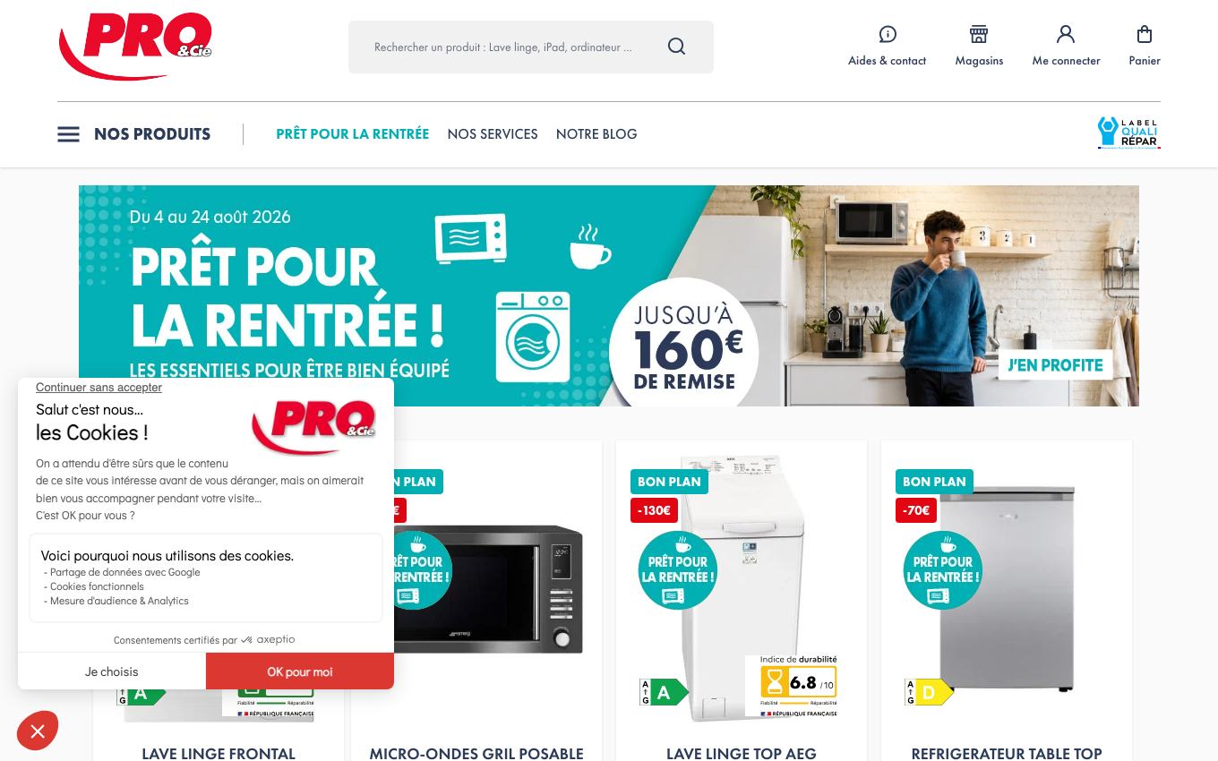 Page d'accueil du site officiel PRO&Cie