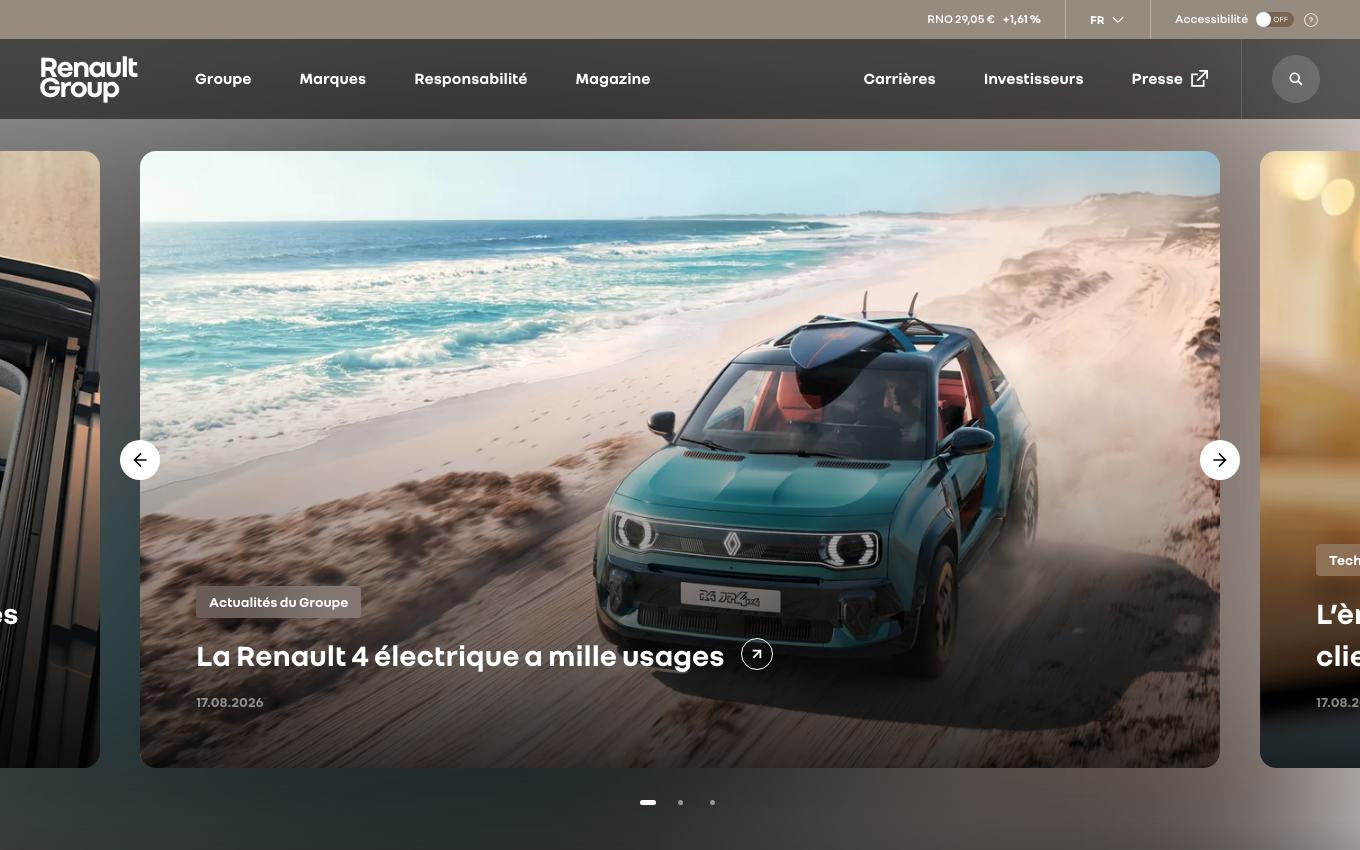 Page d'accueil du site officiel Renault