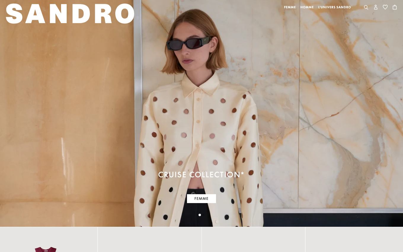 Page d'accueil du site officiel Sandro