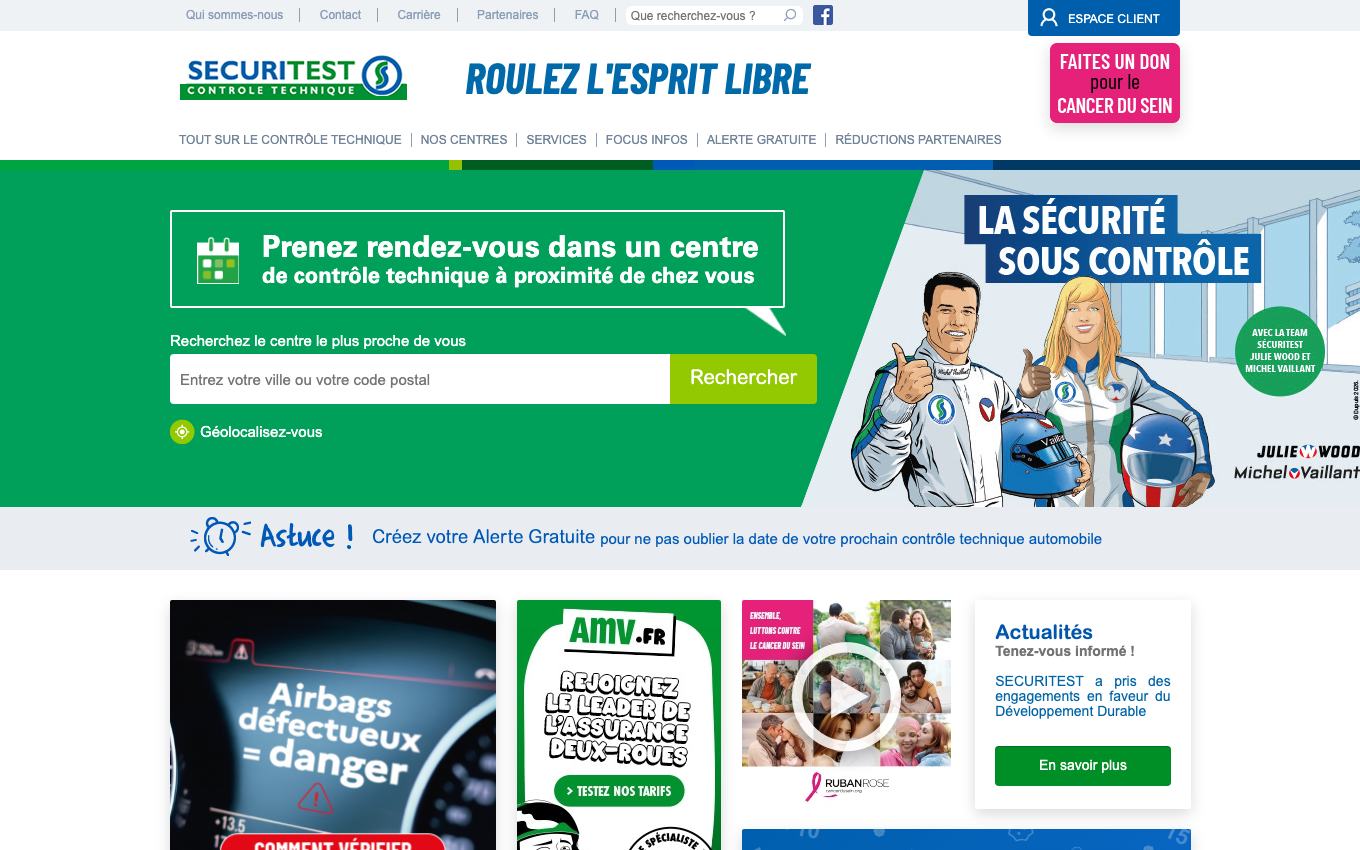 Page d'accueil du site officiel Sécuritest
