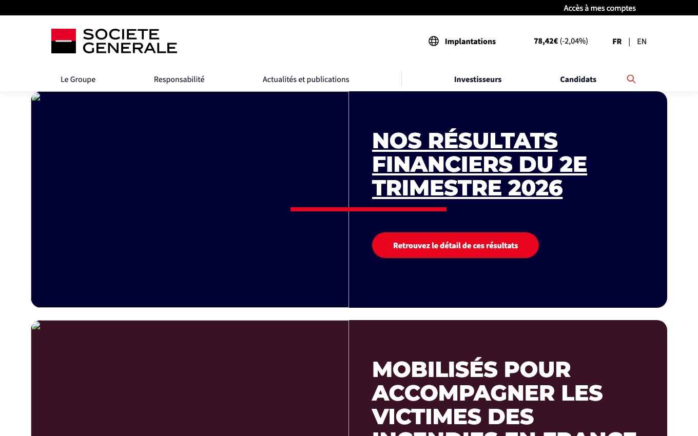 Page d'accueil du site officiel SG