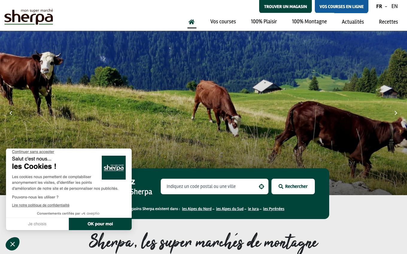 Page d'accueil du site officiel Sherpa