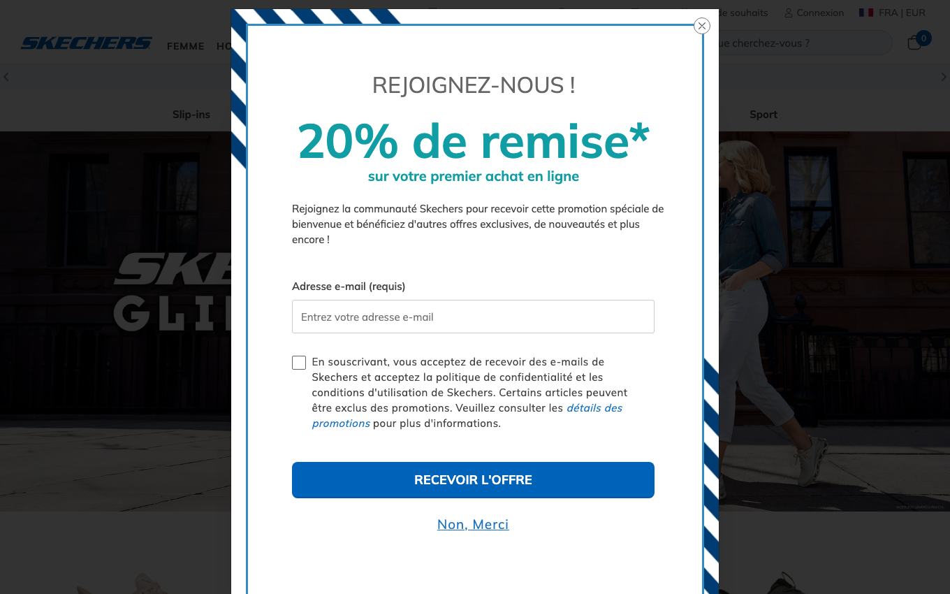 Page d'accueil du site officiel Skechers