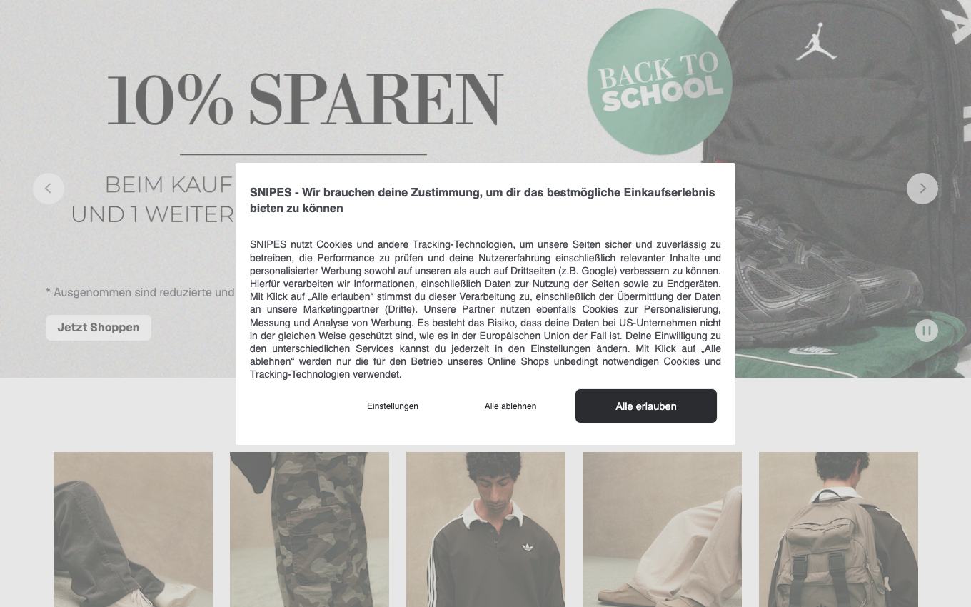 Page d'accueil du site officiel Snipes