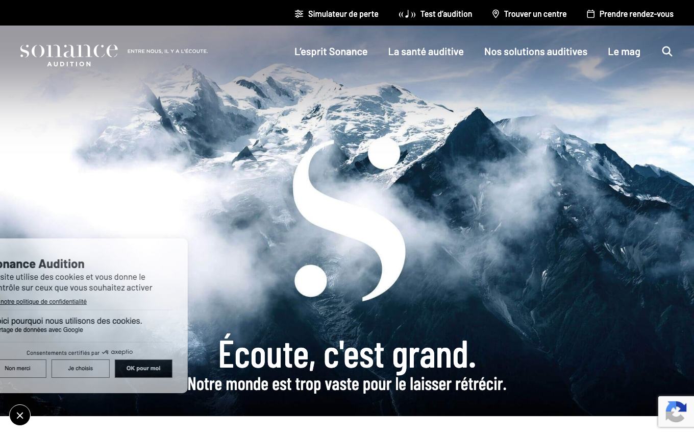 Page d'accueil du site officiel Sonance Audition