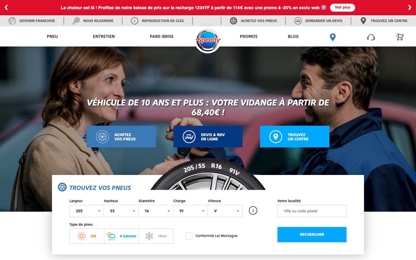 Page d'accueil du site officiel Speedy