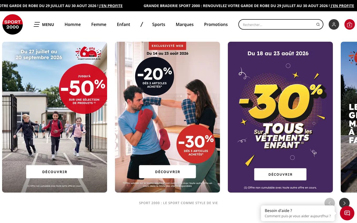 Page d'accueil du site officiel Sport 2000