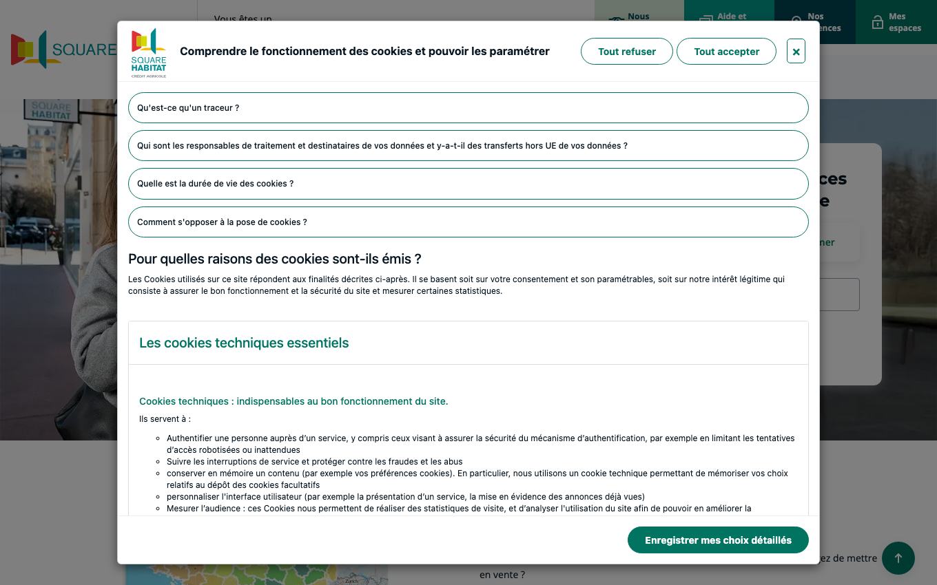 Page d'accueil du site officiel Square Habitat