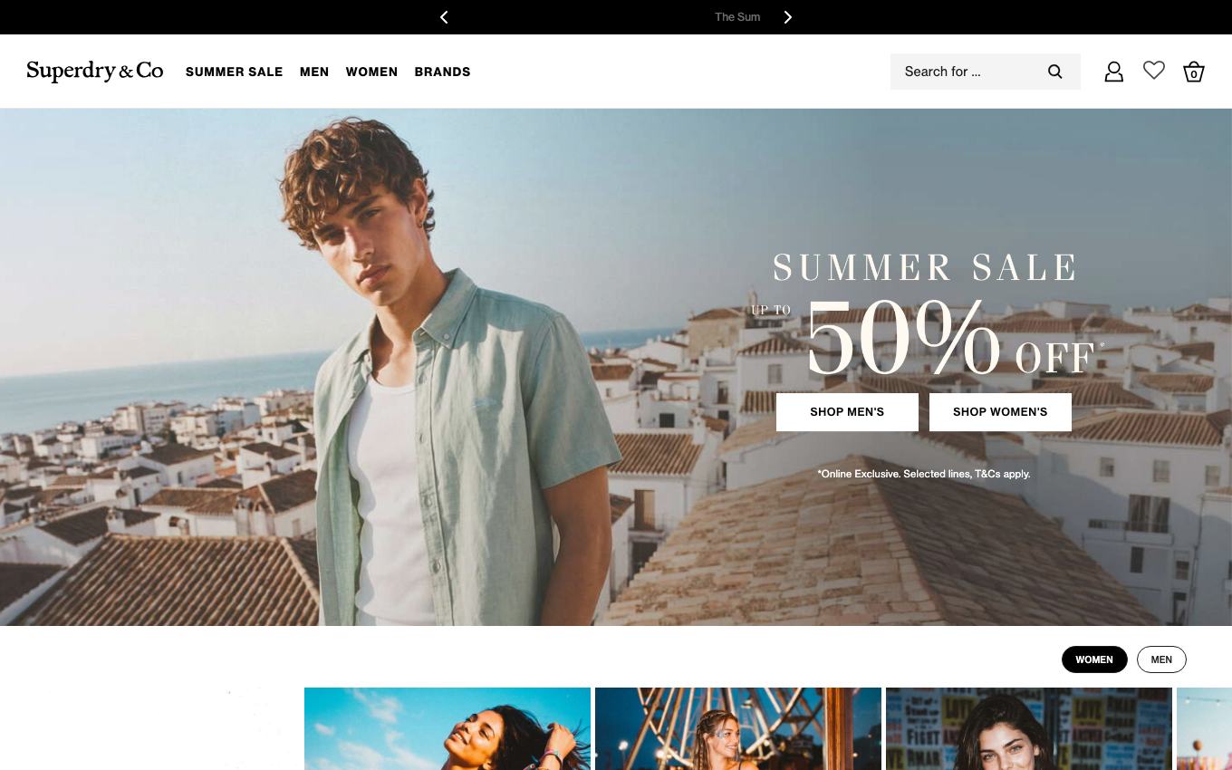 Page d'accueil du site officiel Superdry