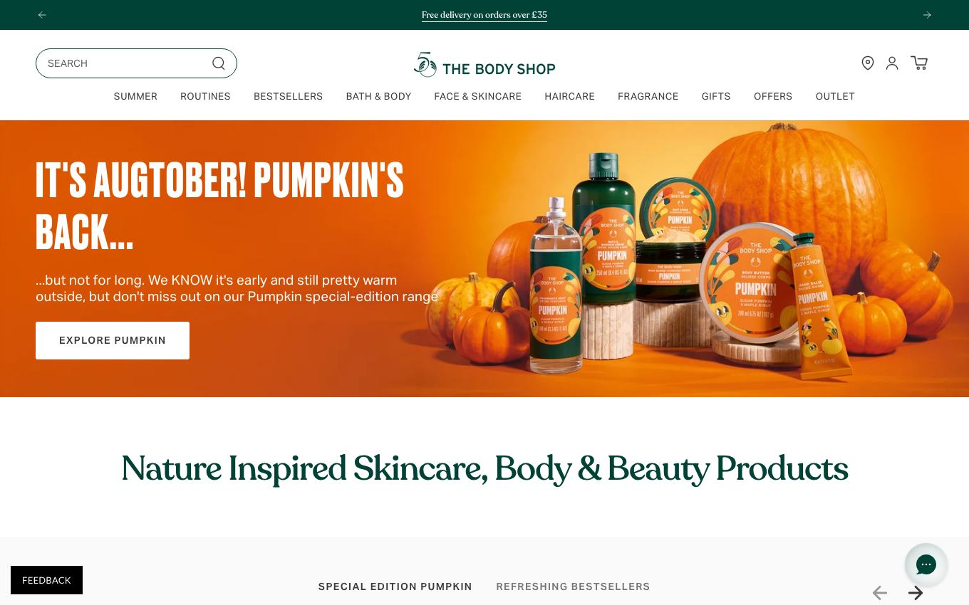 Page d'accueil du site officiel The Body Shop