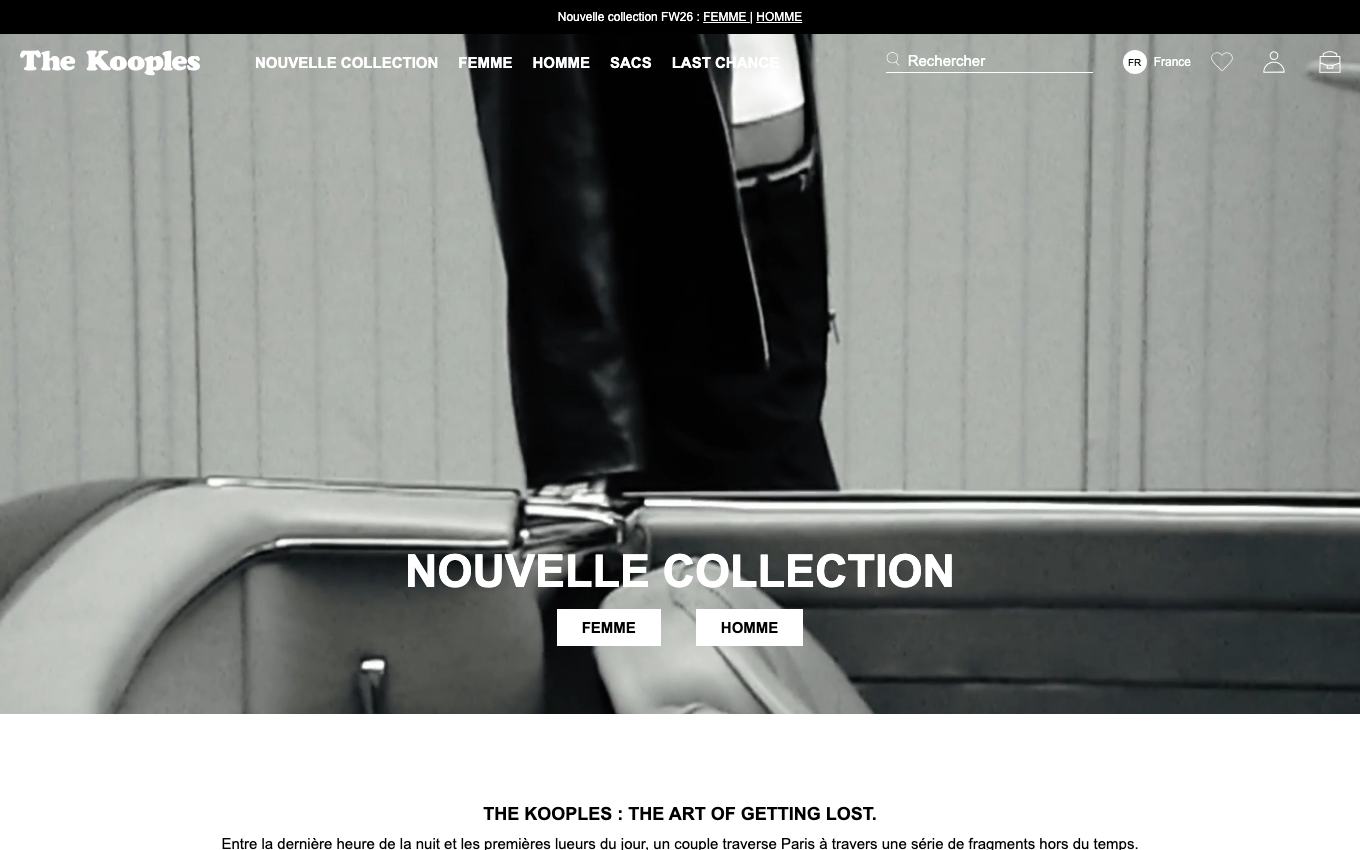 Page d'accueil du site officiel The Kooples