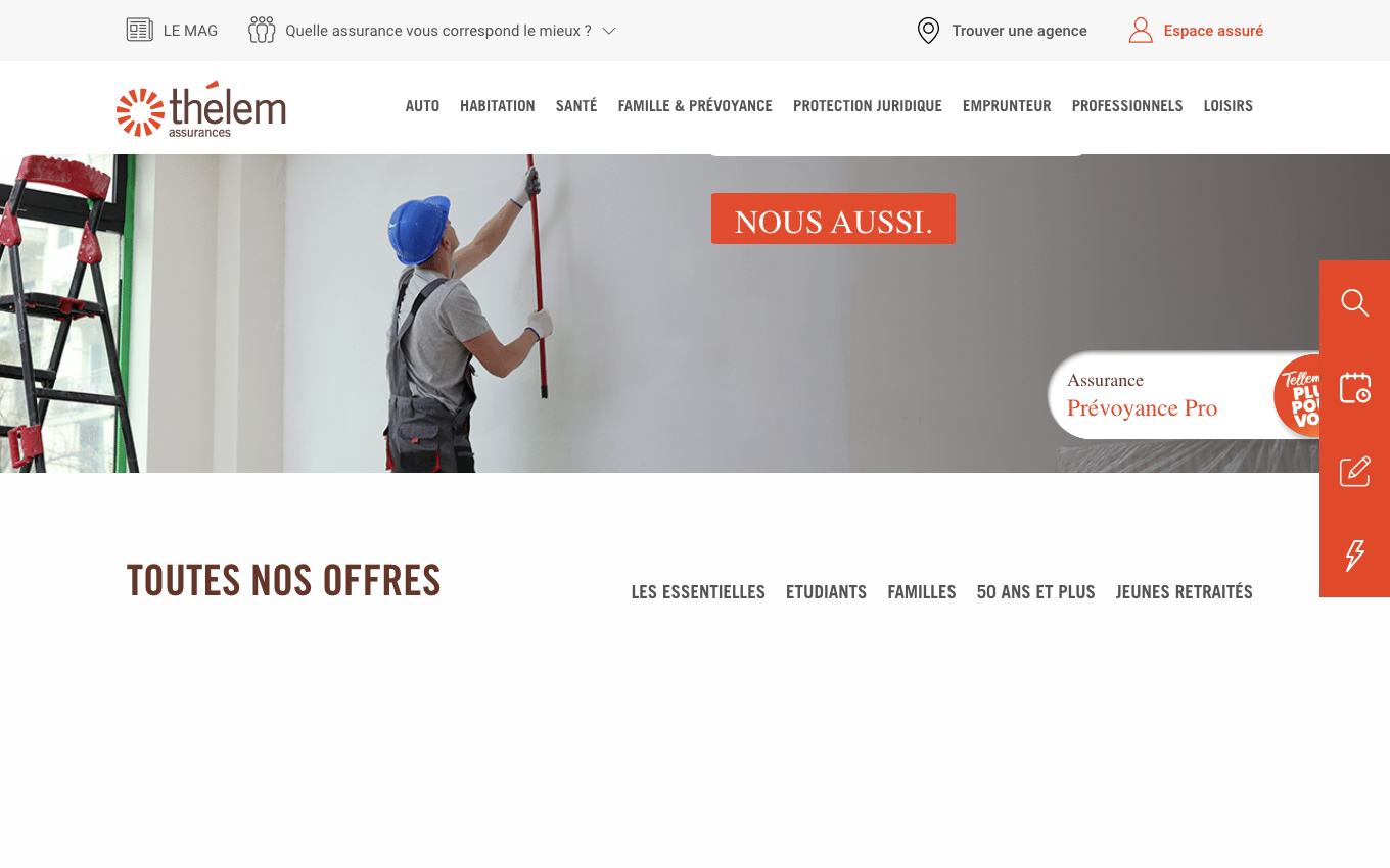Page d'accueil du site officiel Thélem assurances