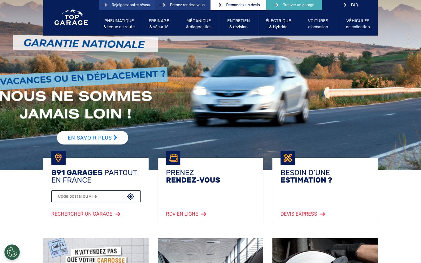 Page d'accueil du site officiel Top Garage
