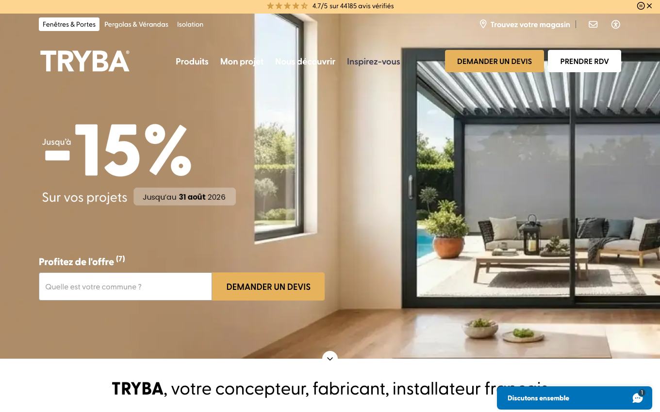 Page d'accueil du site officiel Tryba