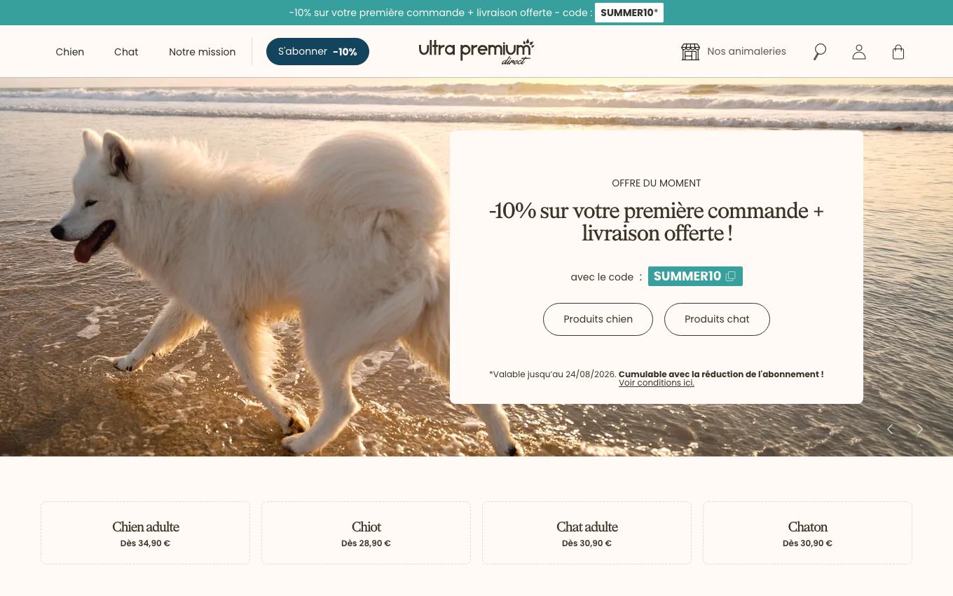 Page d'accueil du site officiel Ultra Premium Direct