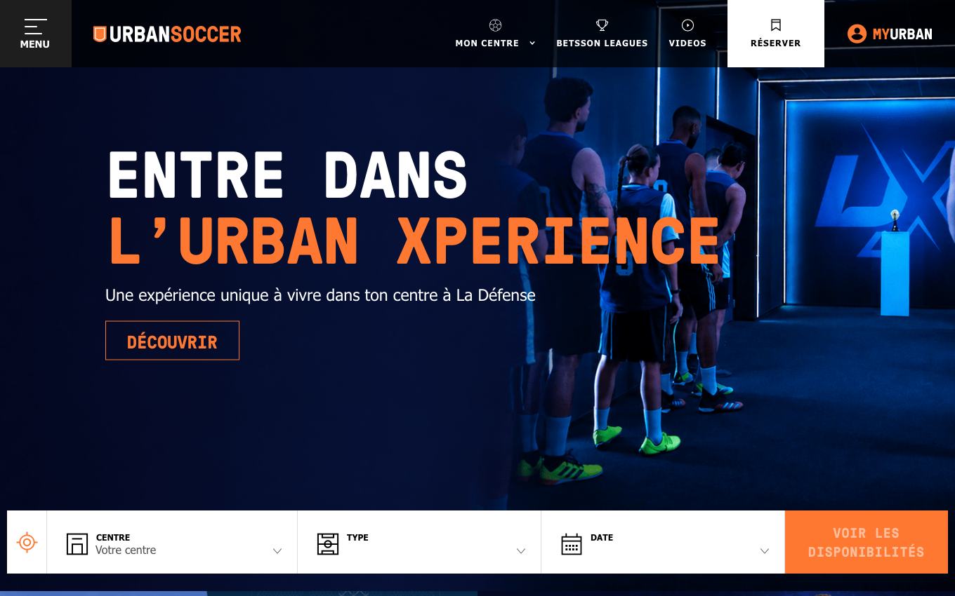 Page d'accueil du site officiel UrbanSoccer