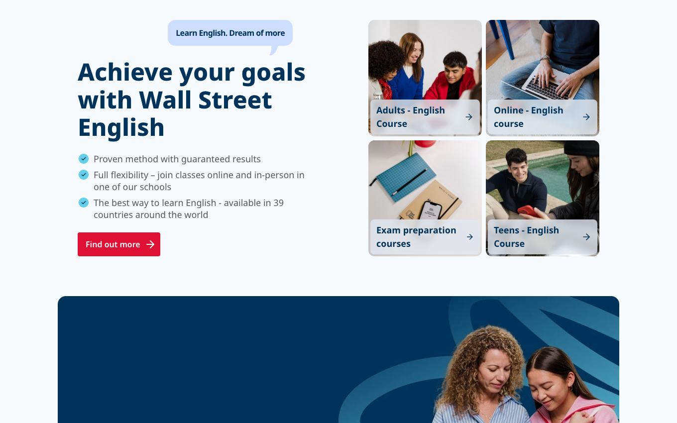 Page d'accueil du site officiel Wall Street English