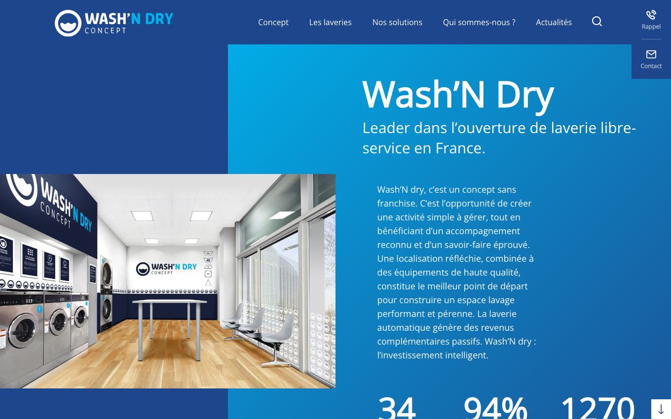 Page d'accueil du site officiel Wash’N Dry