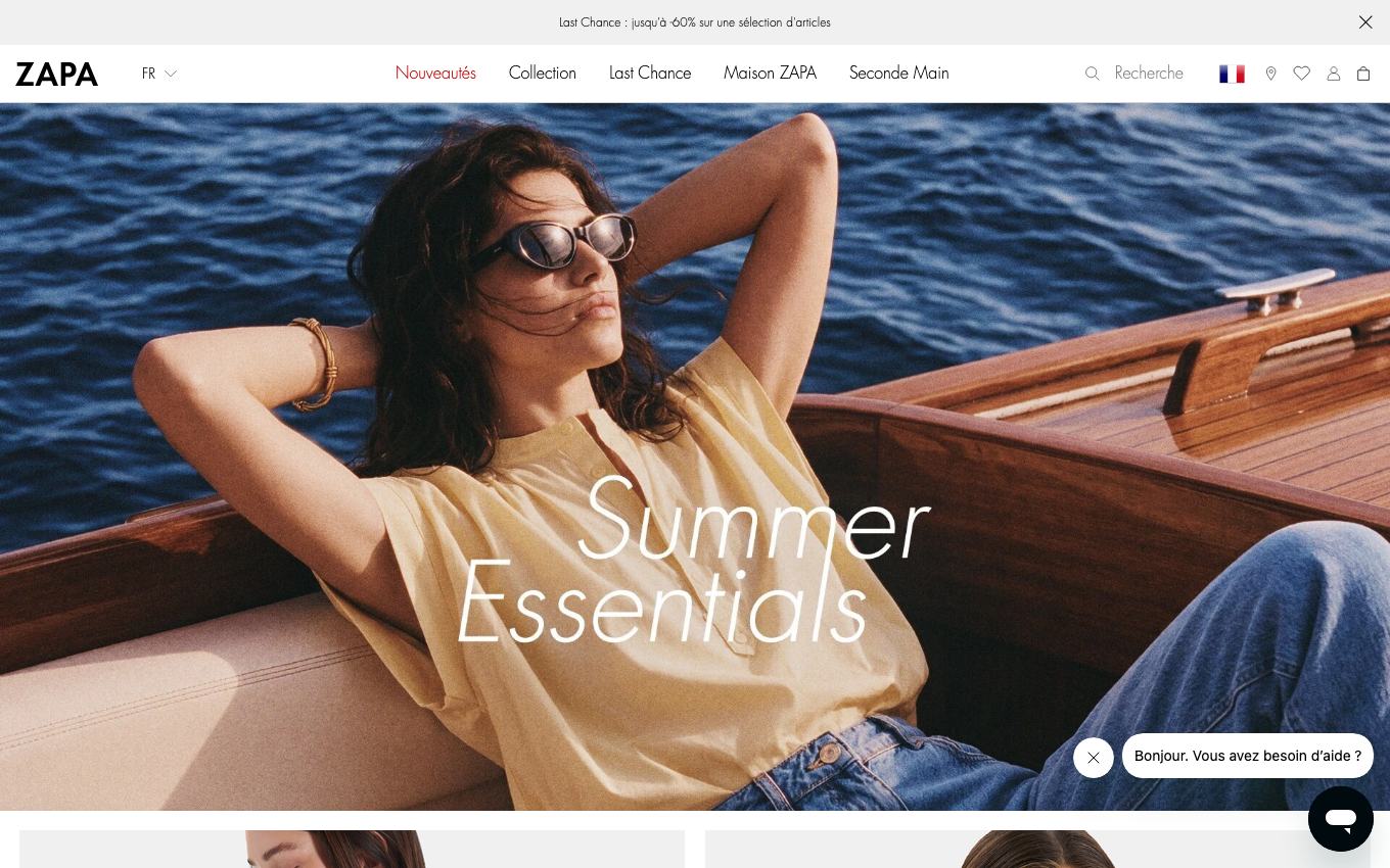Page d'accueil du site officiel Zapa